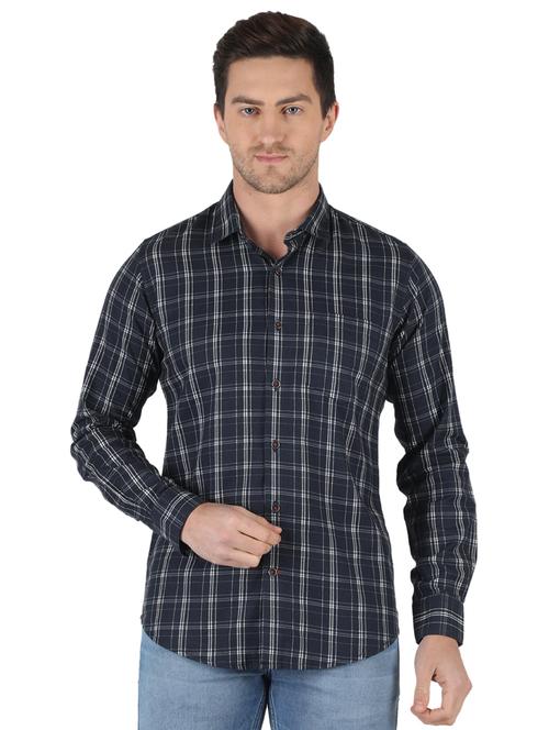 navy blue checkered casual shirt - 18284190 - Very Small Image - 1