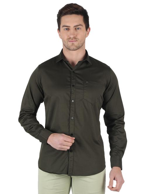 olive-green solid casual shirt - 18284201 - Very Small Image - 1