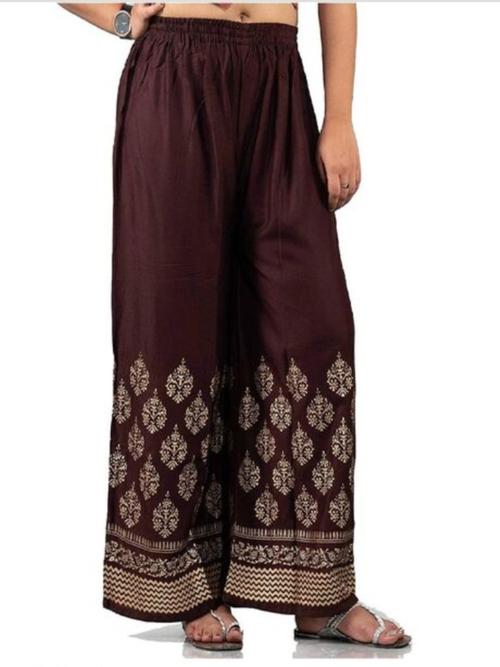 ladies printed palazzo brown color - 18284217 - Very Small Image - 1