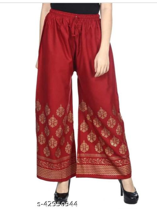 ladies printed palazzo red color - 18284224 - Very Small Image - 1