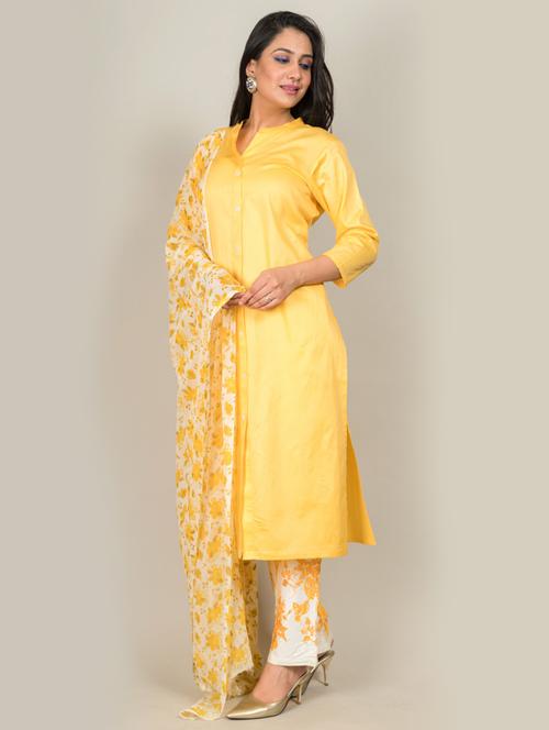 yellow cotton kurta pant set - 18284388 - Very Small Image - 1