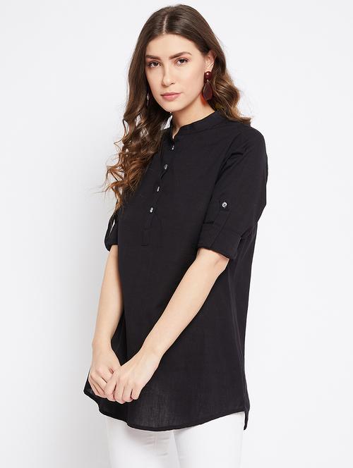 mandarin neck solid tunic - 18284621 - Very Small Image - 1