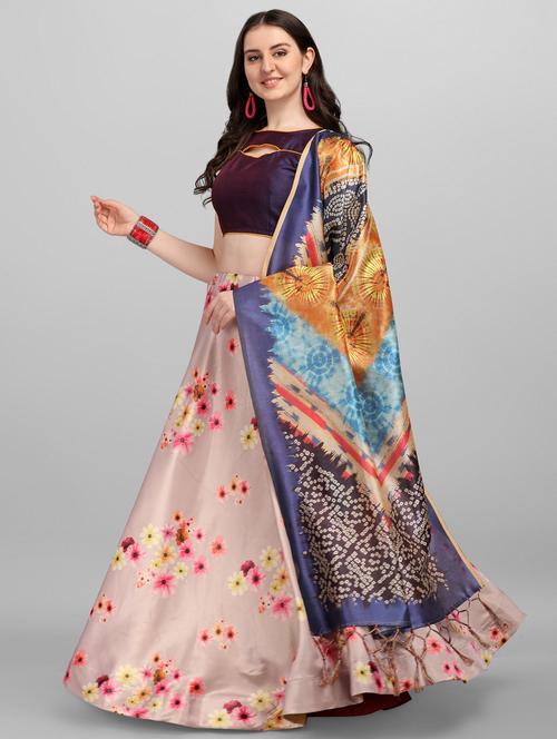 peach printed flared lehenga - 18284687 - Very Small Image - 1