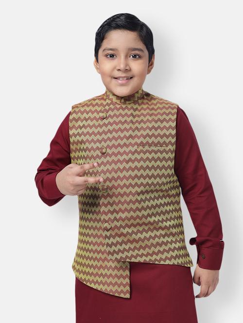 red printed nehru jacket - 18284800 - Very Small Image - 1