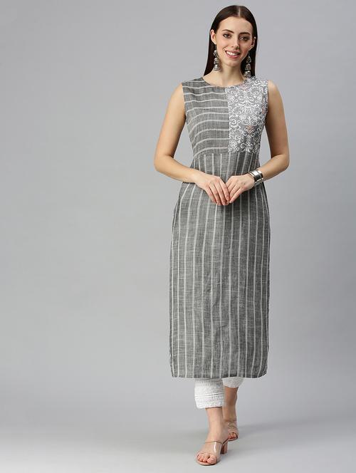 grey striped a-line kurta - 18284927 - Very Small Image - 1