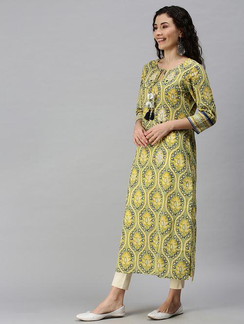 green printed straight kurta - 18284933 - Very Small Image - 1