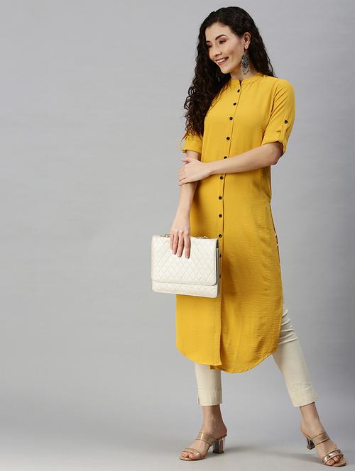 mustard chiffon straight kurta - 18284972 - Very Small Image - 1