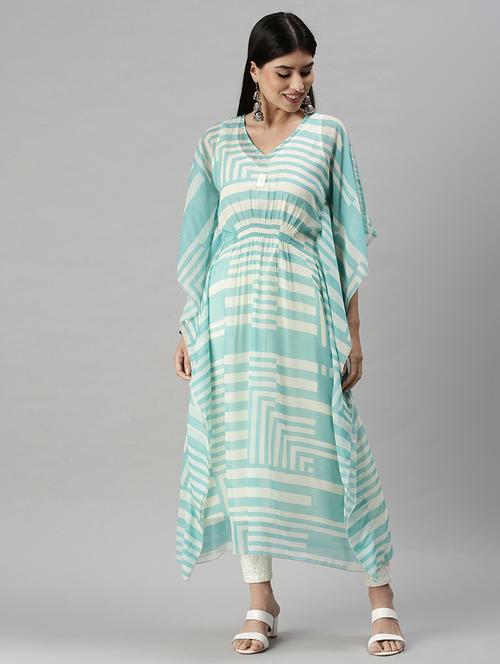 turquoise striped kaftan kurta - 18285019 - Very Small Image - 1