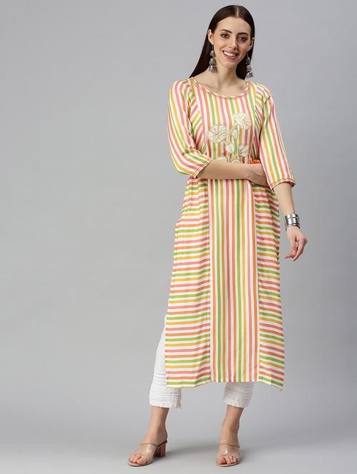 multi colored striped straight kurta - 18285024 - Very Small Image - 1