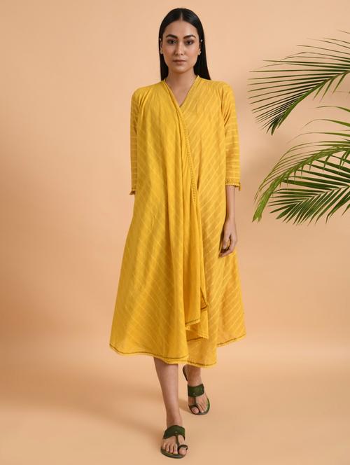 overlap neck striped fit & flare dress - 18285100 - Very Small Image - 1