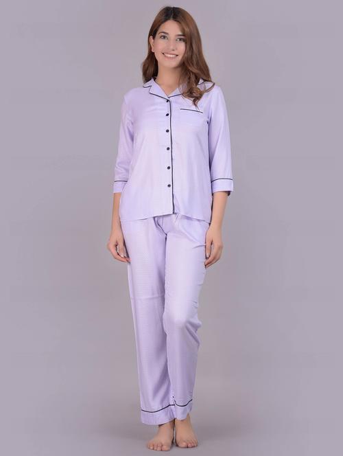 lapel neck printed nigtwear pajama set - 18285184 - Very Small Image - 1