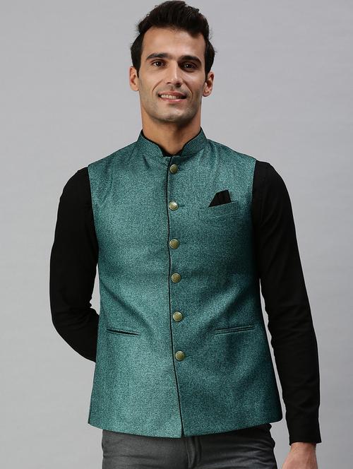 teal self-designed nehru jacket - 18285463 - Very Small Image - 1