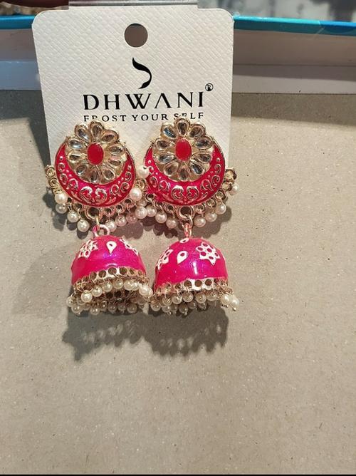 earrings for women pink colour - 18285468 - Very Small Image - 1