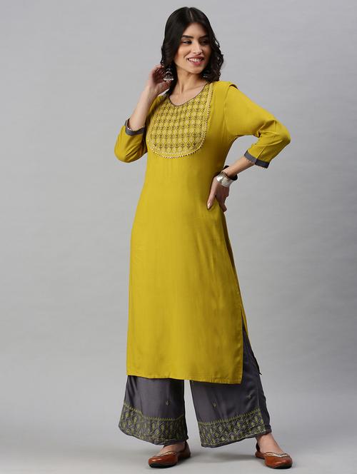 green cotton blend kurta palazzo set - 18285558 - Very Small Image - 1