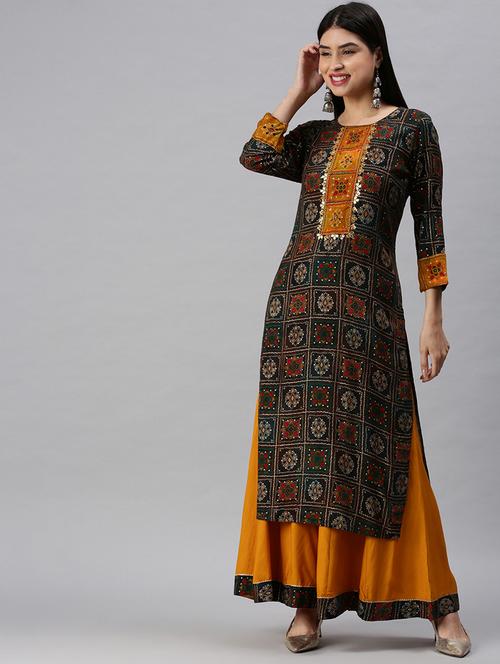 multi colored cotton blend kurta palazzo set - 18285568 - Very Small Image - 1