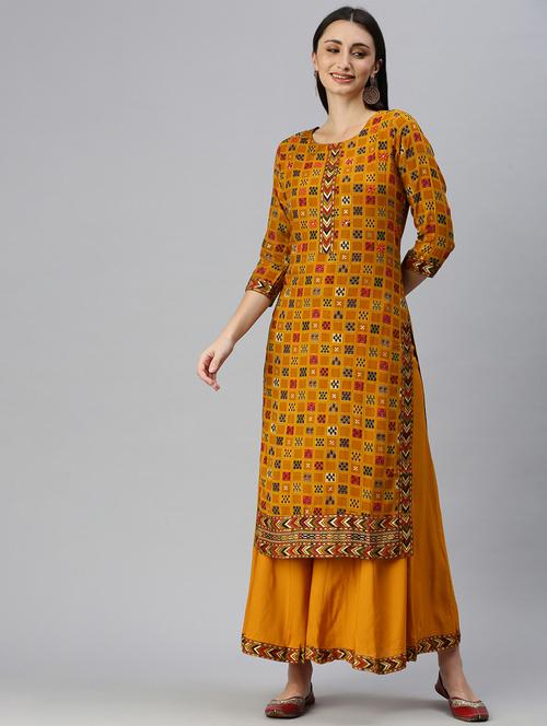 yellow cotton blend kurta palazzo set - 18285585 - Very Small Image - 1