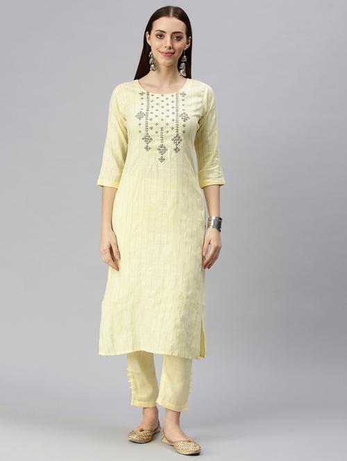 yellow cotton blend kurta pant set - 18285596 - Very Small Image - 1