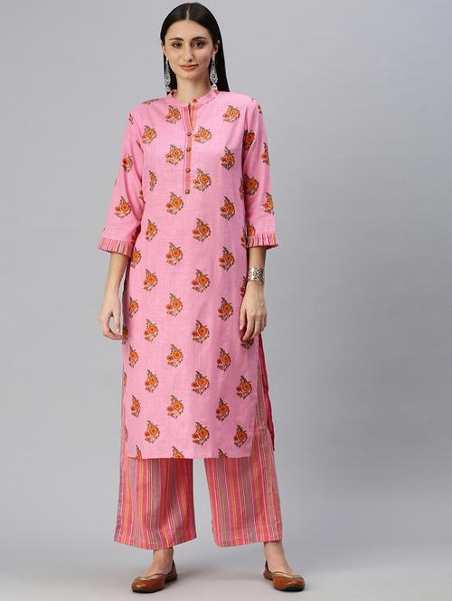 pink cotton blend kurta palazzo set - 18285624 - Very Small Image - 1