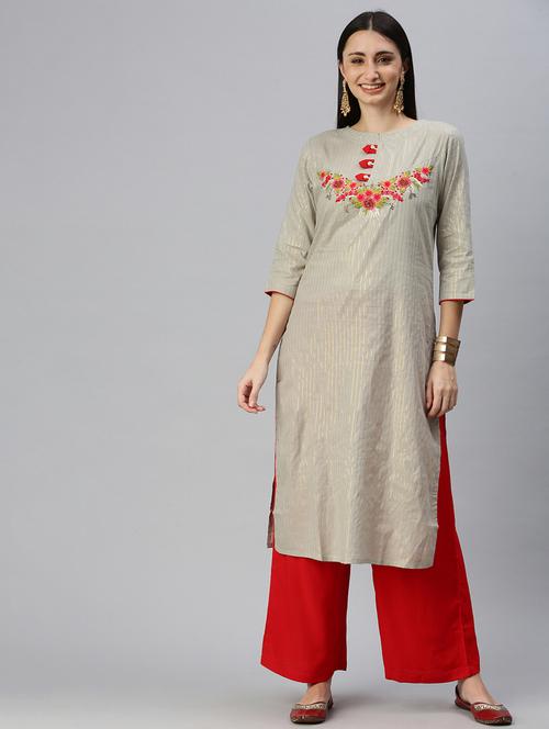 grey cotton blend kurta palazzo set - 18285626 - Very Small Image - 1
