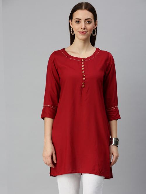 maroon solid straight kurti - 18285708 - Very Small Image - 1