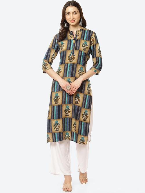 beige printed straight kurta - 18285887 - Very Small Image - 1