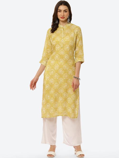 yellow printed straight kurta - 18285900 - Very Small Image - 1