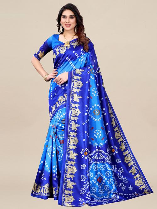 blue silk blend jamdani saree with blouse - 18285990 - Very Small Image - 1