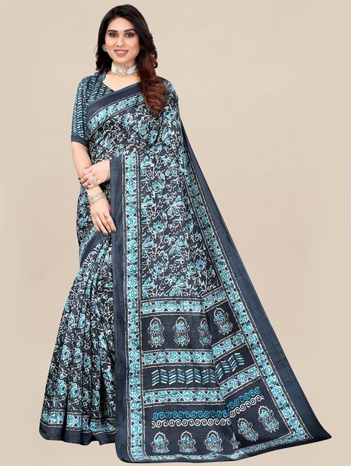 grey silk blend ikat saree with blouse - 18286000 - Very Small Image - 1
