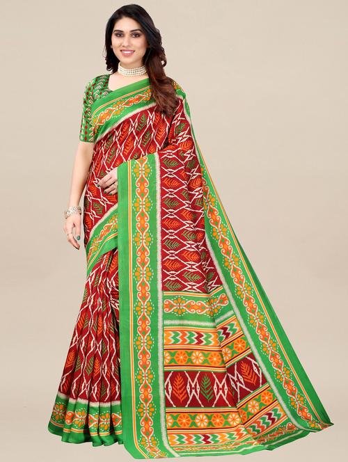 red silk blend pochampalli saree with blouse - 18286005 - Very Small Image - 1