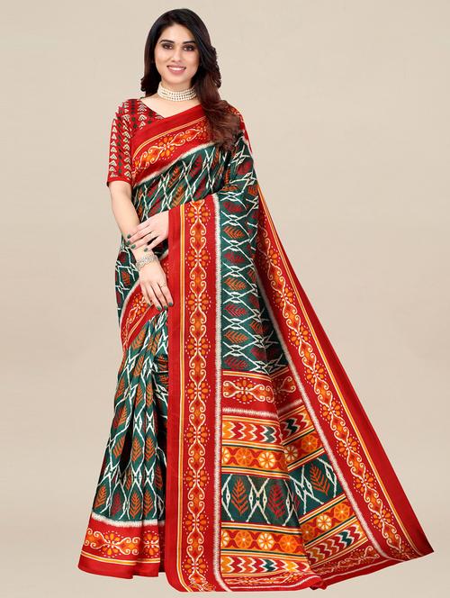 green silk blend pochampalli saree - 18286007 - Very Small Image - 1
