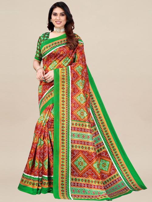 red silk blend jamdani saree - 18286010 - Very Small Image - 1