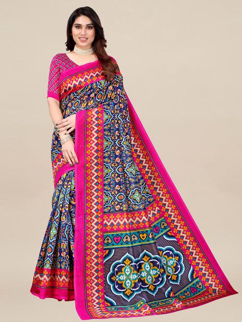 blue silk blend pochampalli saree with blouse - 18286022 - Very Small Image - 1