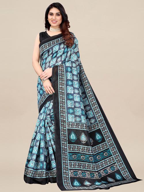 grey silk blend pochampalli saree with blouse - 18286029 - Very Small Image - 1