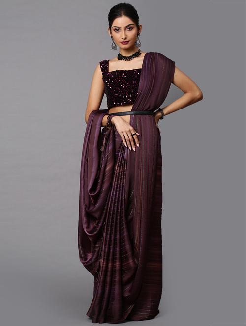pink georgette plain saree with blouse - 18286059 - Very Small Image - 1