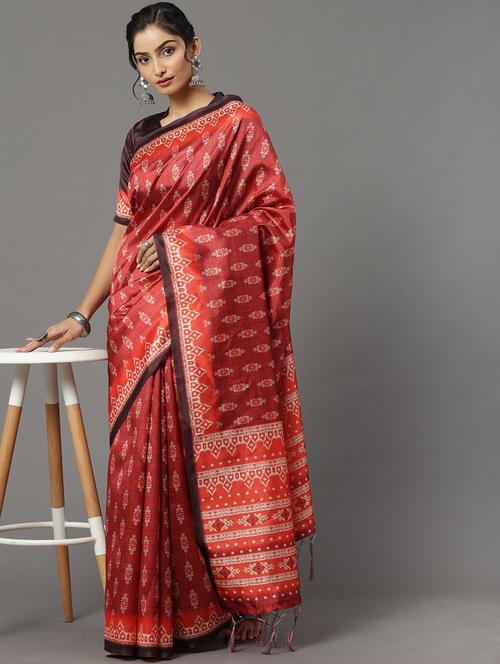 purple silk blend ikat saree - 18286096 - Very Small Image - 1