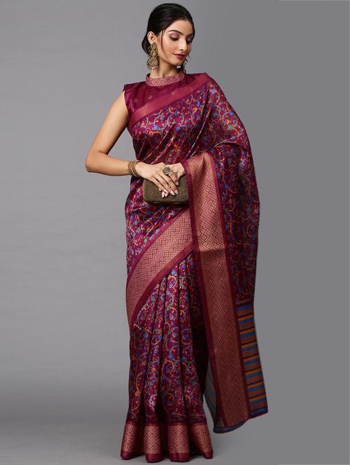 pink linen banarasi saree - 18286110 - Very Small Image - 1