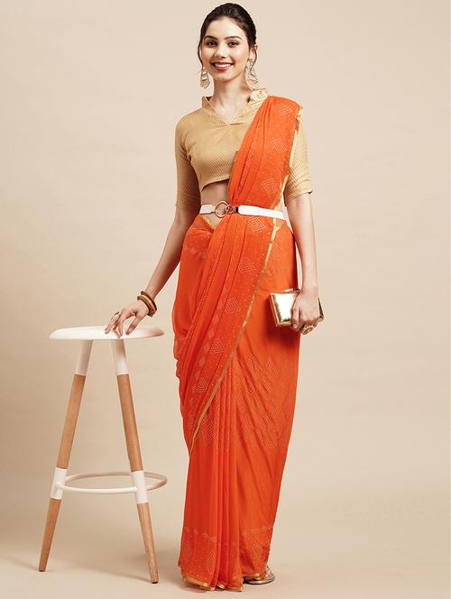 orange chiffon plain saree with blouse - 18286150 - Very Small Image - 1