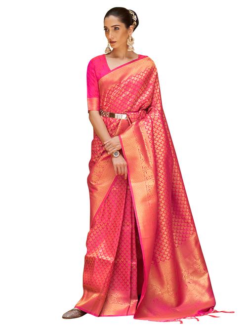 pink silk blend banarasi saree with blouse - 18286163 - Very Small Image - 1