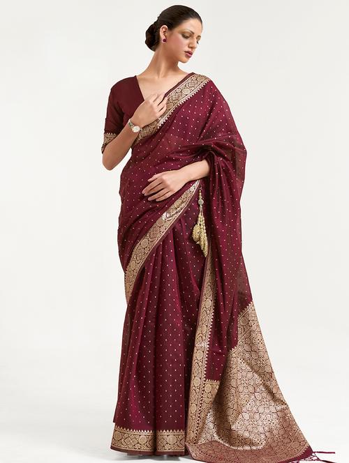 purple cotton silk banarasi saree with blouse - 18286189 - Very Small Image - 1