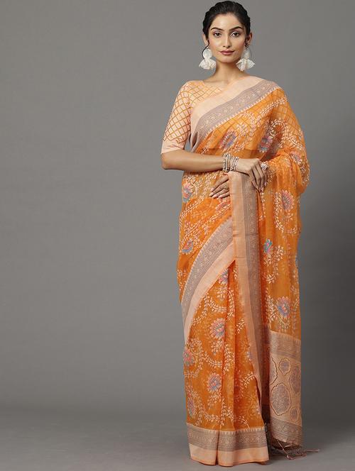 orange net chanderi saree with blouse - 18286226 - Very Small Image - 1