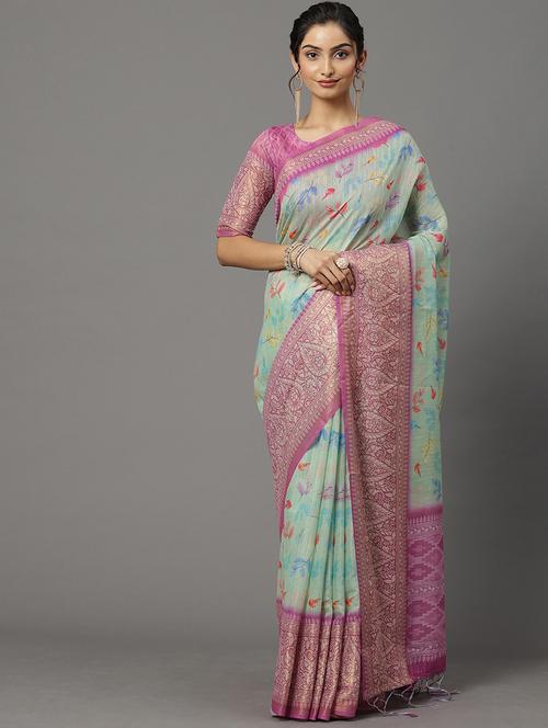 green silk banarasi saree with blouse - 18286249 - Very Small Image - 1