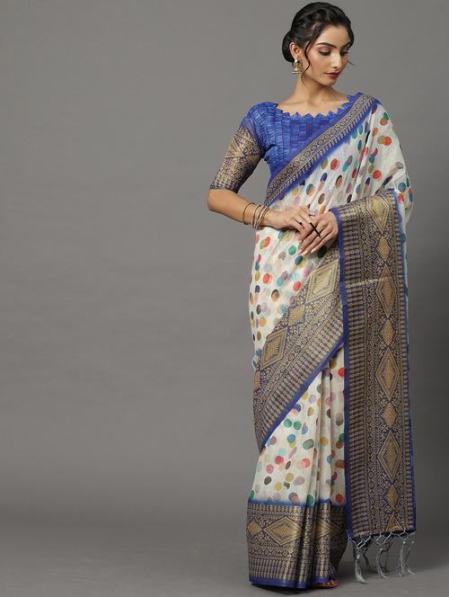 white silk banarasi saree with blouse - 18286253 - Very Small Image - 1