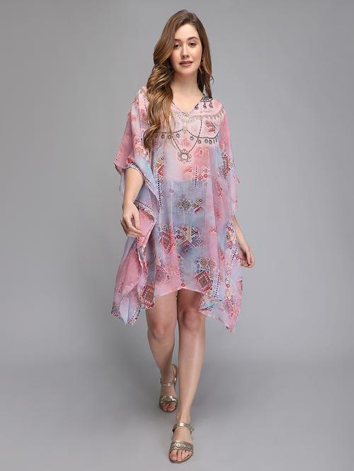 v-neck printed kaftan tunic - 18286358 - Very Small Image - 1