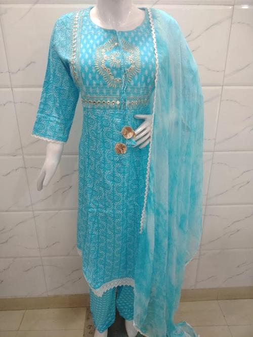 cotton kurta plazzo dupatta set - 18286418 - Very Small Image - 1
