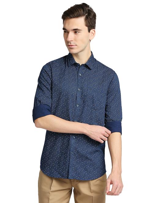 navy-blue printed casual shirt - 18286445 - Very Small Image - 1