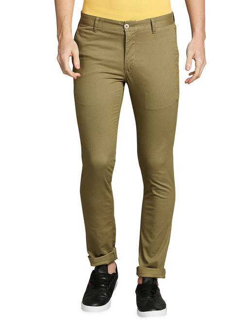 khaki solid casual trouser - 18286543 - Very Small Image - 1