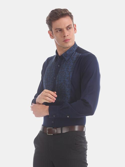 navy-blue printed casual shirt - 18286888 - Very Small Image - 1