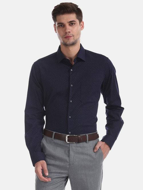 navy-blue printed casual shirt - 18286911 - Very Small Image - 1