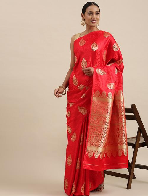 red silk kanjivaram saree with blouse - 18287131 - Very Small Image - 1