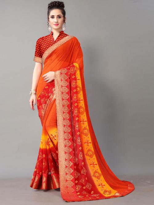 red georgette printed saree with blouse - 18287303 - Very Small Image - 1